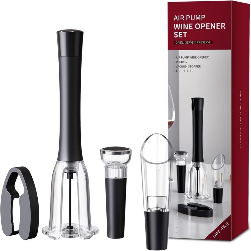 IPEROT Wine Opener Set, Air Pressure Pump Bottle Opener with Foil Cutter, Aerator Pourer, Vacuum Stopper(4PCS), Simple Cork Remover, Efficient Corkscrew Bottle Opener, Great for Wine Lovers - Image 1